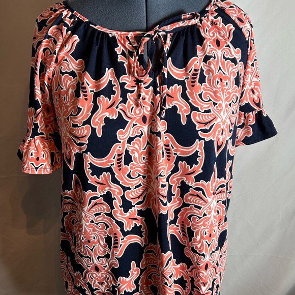 Tacera Tops - Tacera Navy and Coral Blouse